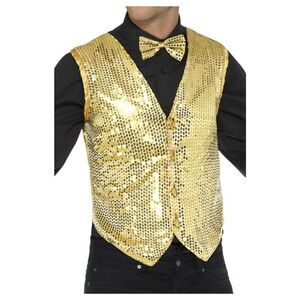 Smiffys Unisex Adult Sequin Costume Vest / Gold